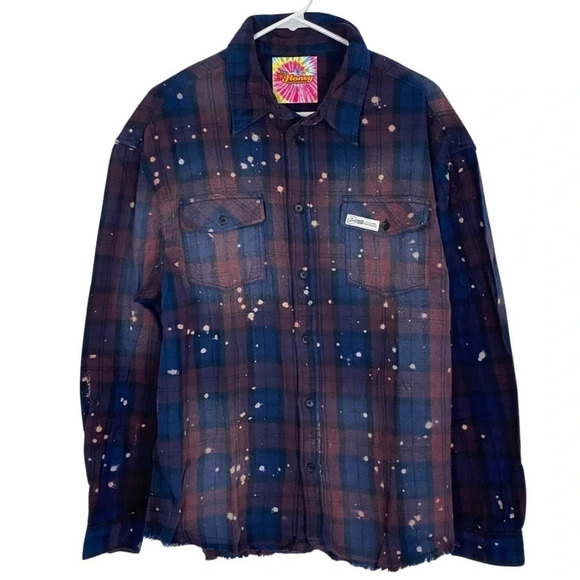 Bart Simpson Reworked Bleached Plaid Flannel Shirt Men Unisex Large Handmade - Picture 2 of 14